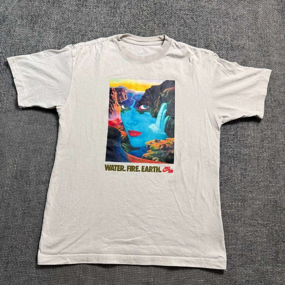 Nike Water Be Earth Graphic T-Shirt Mens Small Light Bone Loose Fit Streetwear